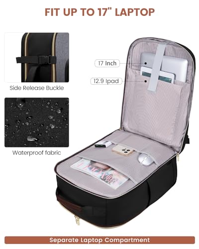 LOVEVOOK 40L Travel Backpack for Women & Men, Airline Approved Carry On Luggage with 3 Packing Cubes, TSA Overnight Bags, Waterproof Personal Item Bag, Weekender Essentials Backpacks fits 17" Laptop - color: Black-grey-brown, size: Large