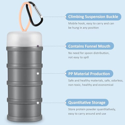Baderke 2 Pcs Protein Powder Container with Funnels Stand, 4 Stackable Leakproof Protein Powder Dispenser, Portable Keychain Powder Container for Workout, Fitness, Travel(Gray, White) - color: Gray, White