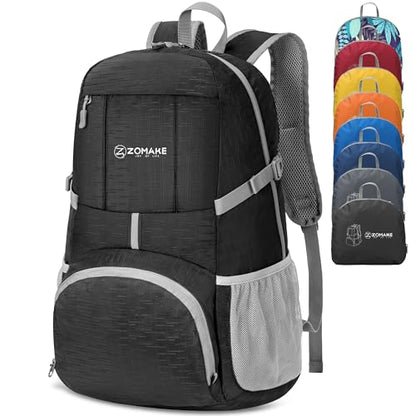 ZOMAKE Lightweight Packable Backpack 35L, Light Foldable Backpacks Water Resistant Collapsible Hiking Bag, Compact Folding Day Pack for Travel Camping(Graphite black) - color: Graphite Black