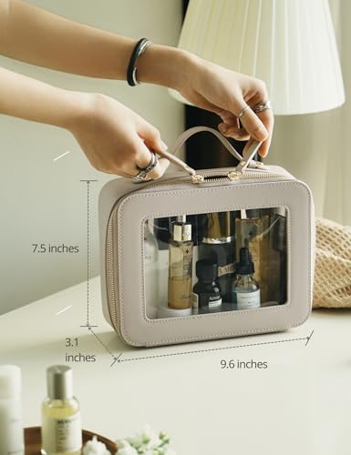 Popvibe Clear Makeup Bag Travel Cosmetic Case Transparent Toiletry Bag with Zipper, Portable Make Up Organizer Traveling Compact Car Bag for Essentials - color: Stone, style: Large Luxe
