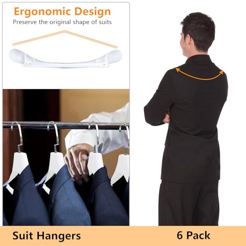 DEDU Suit Hangers for Men 6 Pack, White Coat Hangers Extra Wide Non Slip Width 17.7", Thick Plastic with Pants Bar & Metal Hook - color: White, size: 6 Pack