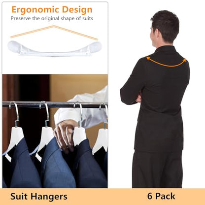DEDU Suit Hangers for Men 6 Pack, White Coat Hangers Extra Wide Non Slip Width 17.7", Thick Plastic with Pants Bar & Metal Hook - color: White, size: 6 Pack