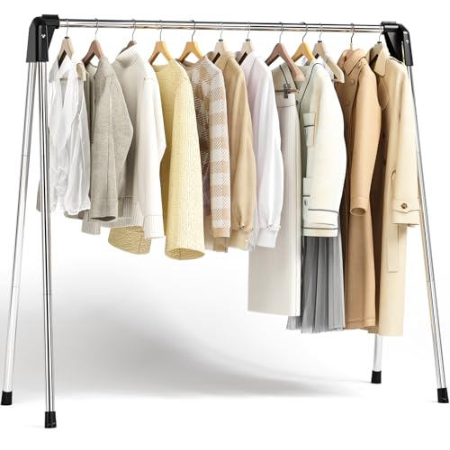 APEXCHASER Clothes Drying Rack, Stainless Steel Drying Rack Clothing with Height-Adjustable, Foldable Gullwings Laundry Drying Rack, Indoor Outdoor Use, No Assembly, White - size: 55 inch New