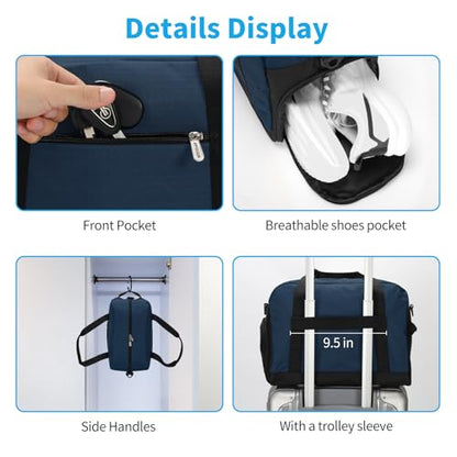 Apenze Small Gym Bag 14 inch lightweight Carry On Mini Duffel Bag with Shoe Compartment for Travel Sport - Navy Blue - color: Navy Blue