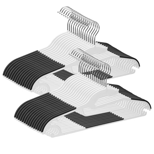Tinfol Plastic Hangers 30Pack, Heavy Duty Dry Wet Clothes Hangers with Non Slip Pad, 16.3inch Space Saving Hanger, 360° Swivel Silver Hook for Shirts Pants Underwear Sweaters - color: Gray, size: 30 Pack