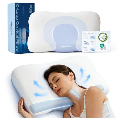 Bedsure Cervical Neck Pillow - Ergonomic Memory Foam Pillows for Side & Back Sleepers, Orthopedic Shape Gently Supports Head & Neck, Shoulder Pain Relief for Deeper Sleep Cloud Pillow