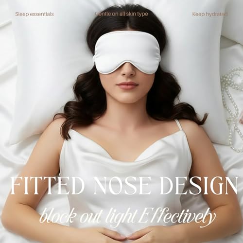 Silk Satin Sleeping Eye Mask, White Sleep Eye Night Blindfold for Women and Men, Soft Breathable Blackout Eyeshade Eye Cover for Travel, Wedding Bridesmaid Gift - color: White