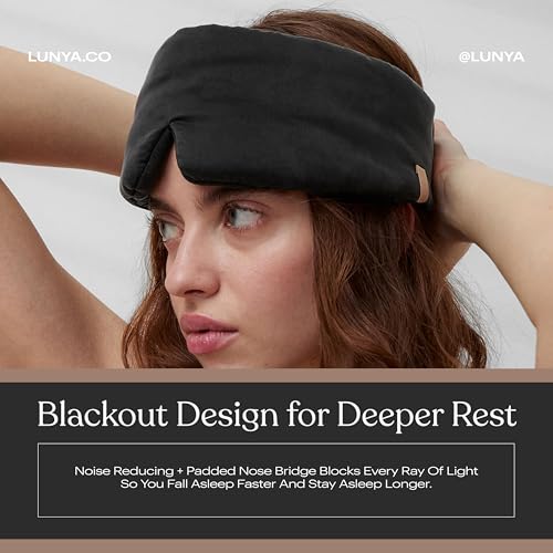 Lunya Washable Silk Sleeping Mask - Thermoregulating Mulberry Silk, Light Blocking and Comfortable Fit – Sleep Mask for Women and Men with Box - Immersed Black - Large - color: Immersed Black - Large, size: Large