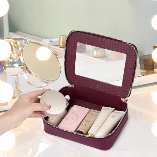 Clear Makeup Bag Set Travel Cosmetic Bag and Toiletry Bag Women's Purse Pouch Cosmetic Stroage Organizer Case with Zipper Car Essentials (Burgundy, M+Mini) - color: Burgundy, size: M+Mini