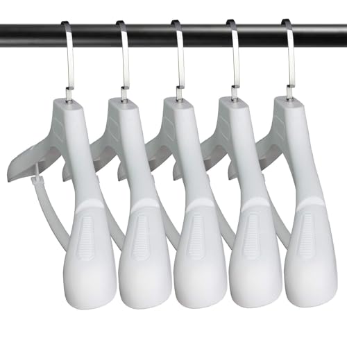 DEDU Suit Hangers for Men 6 Pack, White Coat Hangers Extra Wide Non Slip Width 17.7", Thick Plastic with Pants Bar & Metal Hook - color: White, size: 6 Pack