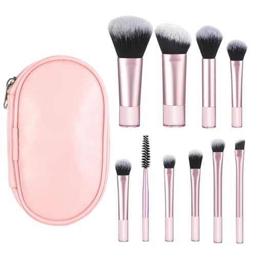 10 Pcs Travel Makeup Brushes With Pouch, Mini Travel Size Makeup Set, Portable Cosmetic Brush Travel-Essentials kits for Women Girls Brushes Blush Powder Eye Shadow