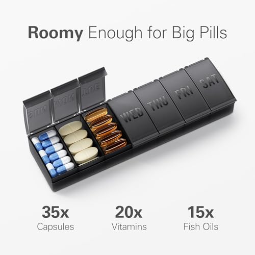 Barhon Pill Organizer Large, Weekly Medicine Pill Organizers, 7 Day Pills Box Case Travel for Big Vitamin Supplements Fish Oil, Light Purple - color: Light Purple