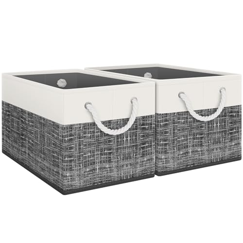 Fab totes Storage Bins 2-Pack, Foldable Storage Baskets for Organizing Toys, Books, Shelves, Closet, Large Storage Box with Rope Handles, Sturdy Organizer Bins, White & Black - color: White & Black, size: 2pack