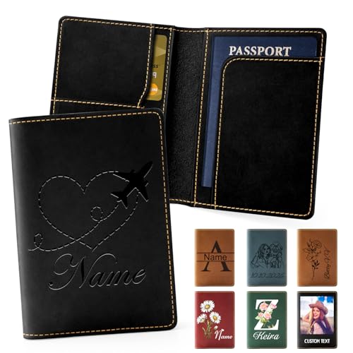 Personalized Passport Holder Custom PU Leather Passport Covers for Travel Customized Passport Wallet Engraved Name Travel Wallet Essentials Vacation for Women Men Family, Travel Design - style: Style1 - Carved Travel Design