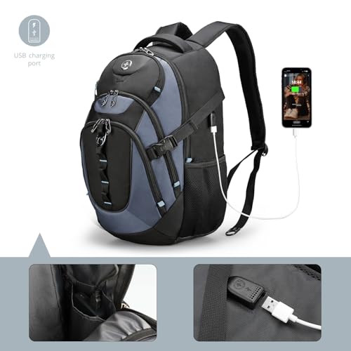 Swissdigital Design Laptop Backpack with USB Charging Port, Travel Backpack Fits 15.6 inches Computer, 31L College School Backpack for Men, Haze Blue/Black | SD803-16 - color: Haze Blue/Black
