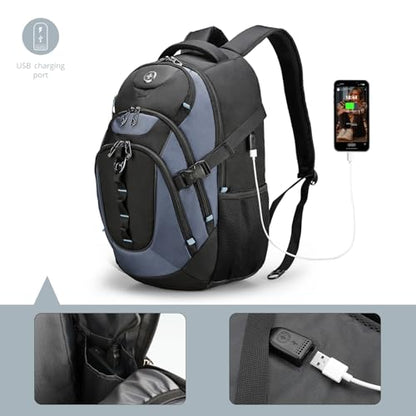 Swissdigital Design Laptop Backpack with USB Charging Port, Travel Backpack Fits 15.6 inches Computer, 31L College School Backpack for Men, Haze Blue/Black | SD803-16 - color: Haze Blue/Black