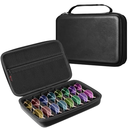 Fintie Travel Sunglasses Organizer Case with 8-Slot Adjustable Compartments, Hard EVA Eyeglasses Storage Bag for Men Women (Vintage Black) - color: Vintage Black