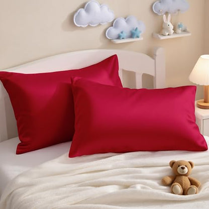 NTBAY Egyptian Cotton Toddler Pillowcases - Set of 2 - Travel Pillow Cases - 500 Thread Count Cotton 13x18 Pillow Covers - Envelope Closure Nursery Pillowcases, 13x18 Inches, Red - color: Red