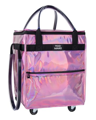 Reusable Grocery Bag on Wheels, Rolling Shopping Bags with Wheels and Handle, Folding Rolling Tote Trolley, Zipper Cover, Carries Up to 22 LBS, Easy Transportation (Small, Phantom Pink) - color: Phantom Pink, size: Small