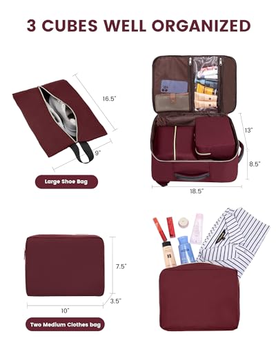 LOVEVOOK 40L Large Travel Backpack for Women, Flight Approved, Waterproof, TSA Compliant, Fits 17.3'' Laptop, 17 Pockets, 3 Packing Cubes - color: Claret-black-dark, size: 40L-17.3 Inch-4Pcs