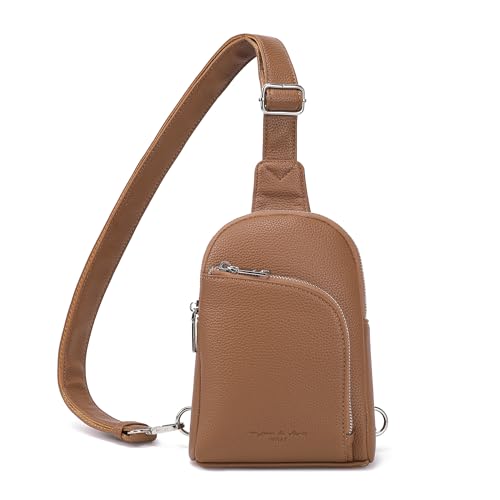 INICAT RFID Blocking Sling Bag, Anti Theft Crossbody Bag for Women Compact Travel Purses Leather - color: Brown