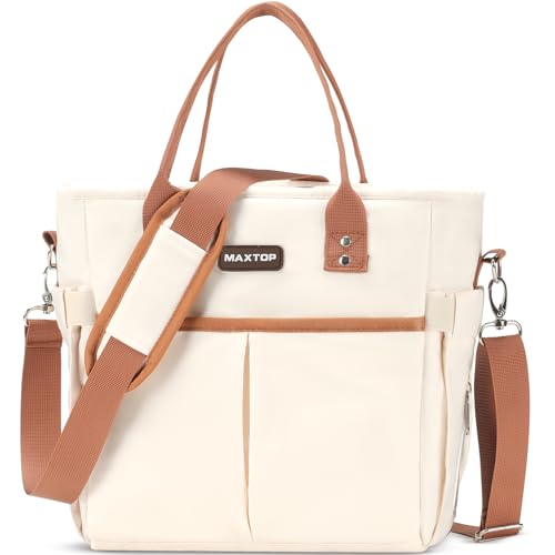 MAXTOP Lunch Bag Women for Work Insulated Thermal Lunch Box with Wide-Open Pocket Reusable Leakproof Cooler Bags with Removable Shoulder Strap for Teacher Nurse Office Picnic Travel Brown - color: Brown White, size: Large
