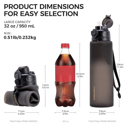 TakeToday Collapsible Water Bottles 32oz, Foldable Travel Bottle, TSA-Approved Leakproof Newly Silicone Water Bottle for Hiking, Travel, Outdoors, Black - color: Black