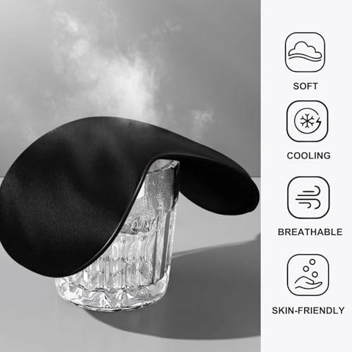 Silk Satin Sleeping Eye Mask, Black Sleep Eye Mask Night Blindfold for Women and Men, Soft Breathable Blackout Eyeshade Eye Cover for Travel, Wedding Bridesmaid Gift - color: Black