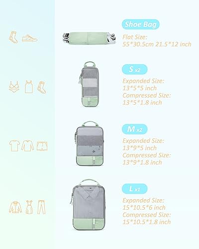 BAGSMART 6 Set /4 Set/2 Set Compression Packing Cubes for Travel, Lightweight Luggage Organizer Bags, Durable Space Saver Bags Travel Essentials - color: Lime Cream, size: Set of 6
