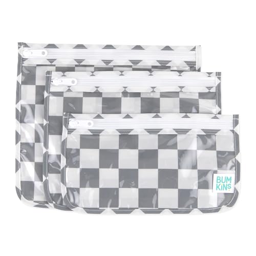 Bumkins Travel Bag, Toiletry, TSA Approved Pouch, Zip Bag, Quart Size Airline Compliant, Clear-Sided, Baby, Diaper Bag Organization, Makeup, Accessories, Packing, Set of 3 Sizes, Gray Check - color: A3 Charcoal Check, style: Bumkins