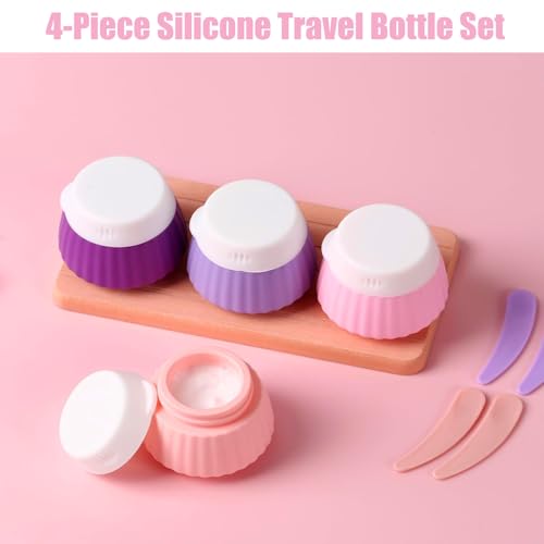 4 Pack Travel Size Silicone Cream Containers, Leak Proof Refillable Toiletry Bottles for Toiletries with 4 Scoops, Labels and Clear Bag, Suitable for Travel Shampoo and Conditioner Bottles (A) - style: A