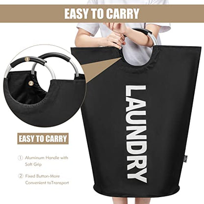 DOKEHOM 90L Large Laundry Basket, Collapsible Laundry Bag, Freestanding Tall Clothes Hamper, Foldable Washing Bin (Black) - color: Black, size: 90L