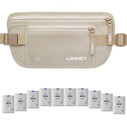 Money Belt for Travel Women and Men Slim Hidden Travel Wallet with RFID Blocking - color: Cream