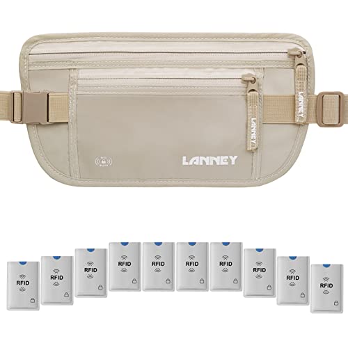 Money Belt for Travel Women and Men Slim Hidden Travel Wallet with RFID Blocking - color: Cream