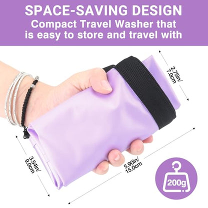 Travel Washing Machine & Retractable Clothesline - Hand Washing Machine & Portable Clothes Washer - Durable Travel Laundry Wash Bag & Camping Washing Machine - Portable Manual Clothes Washer - color: Lavander