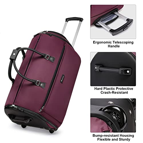 Modoker Rolling Garment Bags, 25in Large Garment Duffle Bag with Wheels, 3 in 1 Garment Suit Luggage Bag, Not Standard Carry-On Size for Women Men Business Travel Weekender, Red - color: 25in-Red