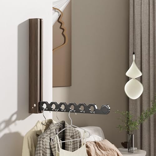 Natural Wood Folding Clothes Hanger Rack for Laundry Room, Wall Mounted Clothes Drying Rack, Laundry Drying Rack Foldable, Perfect for Small Spaces, Walnut Wood Black - color: Black