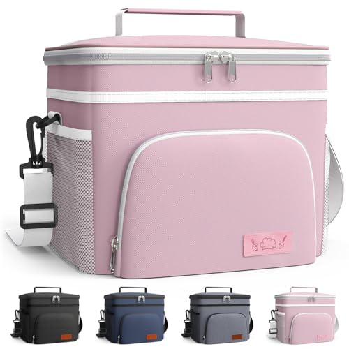 HOTOR Insulated Lunch Box for Men & Women - Leak-Proof Cooler Lunch Bag with 4 Pockets, Adjustable Strap, Ideal for Work, Picnic, Travel - Large, Light Pink, 13.0"×7.9"×9.1" - color: Light Pink, size: 15l - 1 Tier