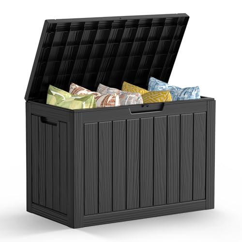 Mars Villa 45 Gallon Deck Box, Resin Outside Storage Box Waterproof for Patio Furniture Pillows, Pool Supplies, Gardening Tools, Indoor and Outdoor, Weatherproof and UV Resistant, Black - color: Black, size: 45 Gallon