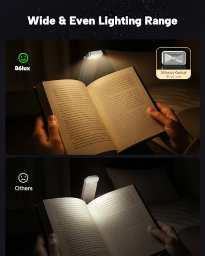 86lux Book Light, Rechargeable Clip-On LED Reading Light for Bed & Night Use - 3 Color Temperatures with Stepless Dimming, Ultralight Bookmark Design for Kids, Book Lovers, Blue - color: Blue