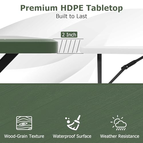 GYMAX Picnic Table, Picnic Bench Easy to Assemble w/All Weather Wood Grain Tabletop & Metal Frame, Picnic Tables for Outdoors Camping Backyard Deck Patio Poolside Dining Party - color: Green