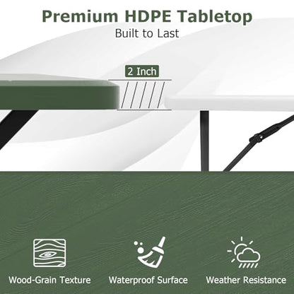 GYMAX Picnic Table, Picnic Bench Easy to Assemble w/All Weather Wood Grain Tabletop & Metal Frame, Picnic Tables for Outdoors Camping Backyard Deck Patio Poolside Dining Party - color: Green