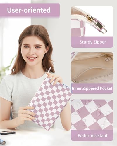 Narwey Small Checkered Makeup Bag for Purse Small Cosmetic Bag Women Travel Makeup Pouch Zipper Pouch (Dusty Rose Checkerboard) - color: AB-Dusty Rose Checkerboard