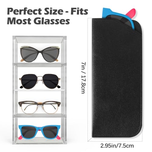 4 Packs Soft Eyeglass Cases Portable Pu Leather Glasses Pouch Squeeze Top Sunglass Case for Women Men - color: Pink, Blue, Grey, Black