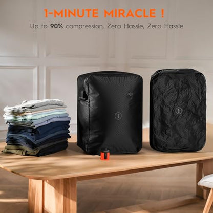 43L Max Capacity Vacuum Compression Bag with Wireless Pump - Space Saver Bag for Travel Luggage, No Checked Baggage, IP68, Reusable, Fits 20/24/28 Inch Suitcases (No Tracker) - color: 1PC+Pump (No Tracker)