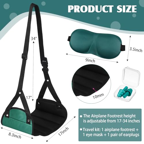 Yerliker Airplane Foot Hammock(Memory Foam) with Earplugs and Eye Mask Travel Necessities Adjustable Airplane Desk Foot Rest for Long Trip Pain and Swelling Relief(Green) - color: Green
