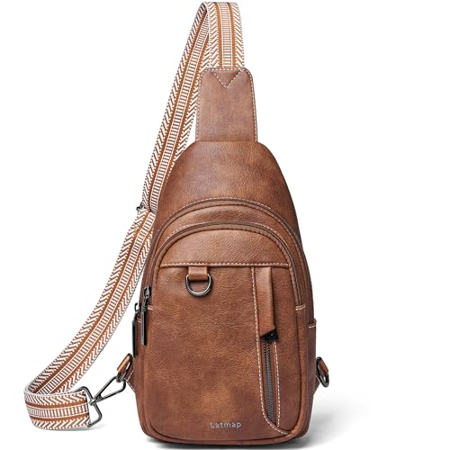 LATMAP 7L Sling Bag for Women Men Leather Small Sling Backpack Daypack Anti Theft Fanny Pack Crossbody Purse Travel - color: Regular Size-brown
