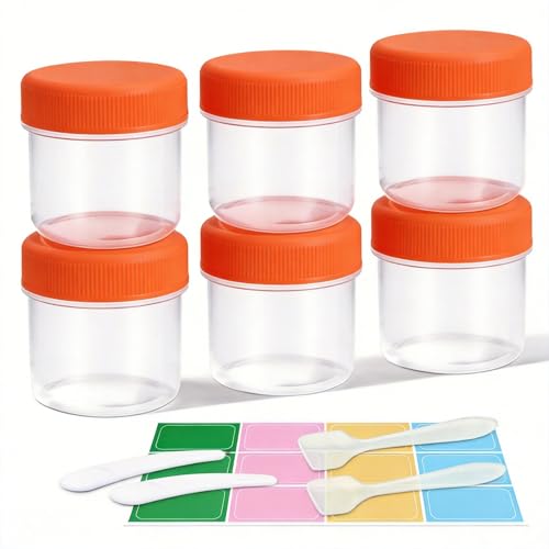DEMORA Small Travel Containers Plastic Jars with Lids for Creams, Refillable TSA Approved Travel Size Containers for Lotion Makeup Cosmetic Ointments Slime, PP, BPA Free (Orange, 1 oz, 6 Pcs) - color: Orange, size: 1 oz