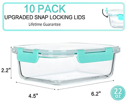 M MCIRCO 10-Pack 22 Oz Glass Meal Prep Containers with Lids - Microwave, Oven, Freezer & Dishwasher Safe - Green - color: green
