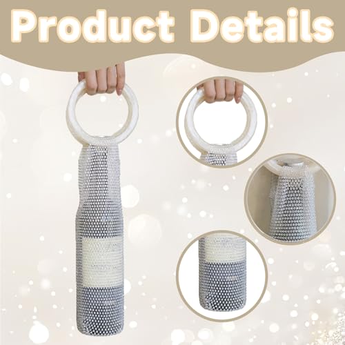 Wine Pouch Mesh Bag, Resin Handle Wine Bag, Sparkly Rhinestone Handwoven Mesh Bags, Party Water Bottle Bags Accessory, Daily Housewarming Party Use - color: White